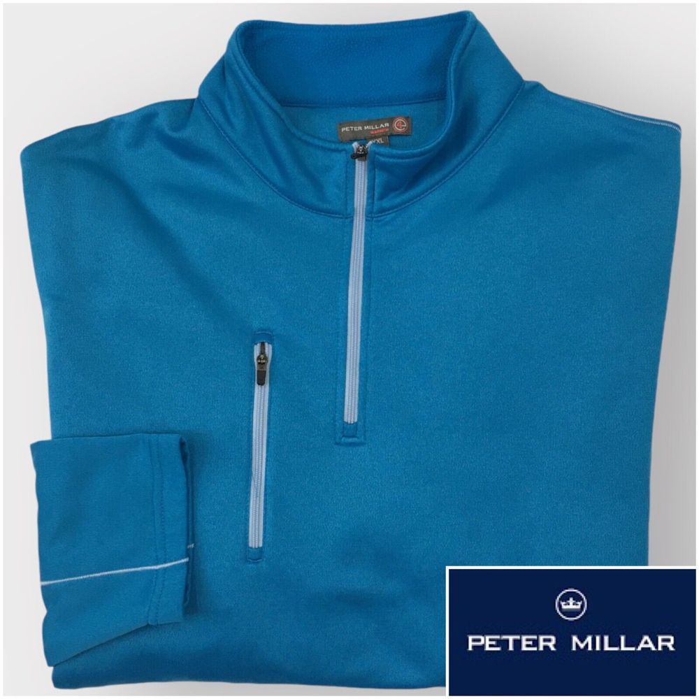 Peter Millar Warmth Fleece Mens Size XXL 1/4 Zip Sweater Pullover E4 Blue SPOTS*